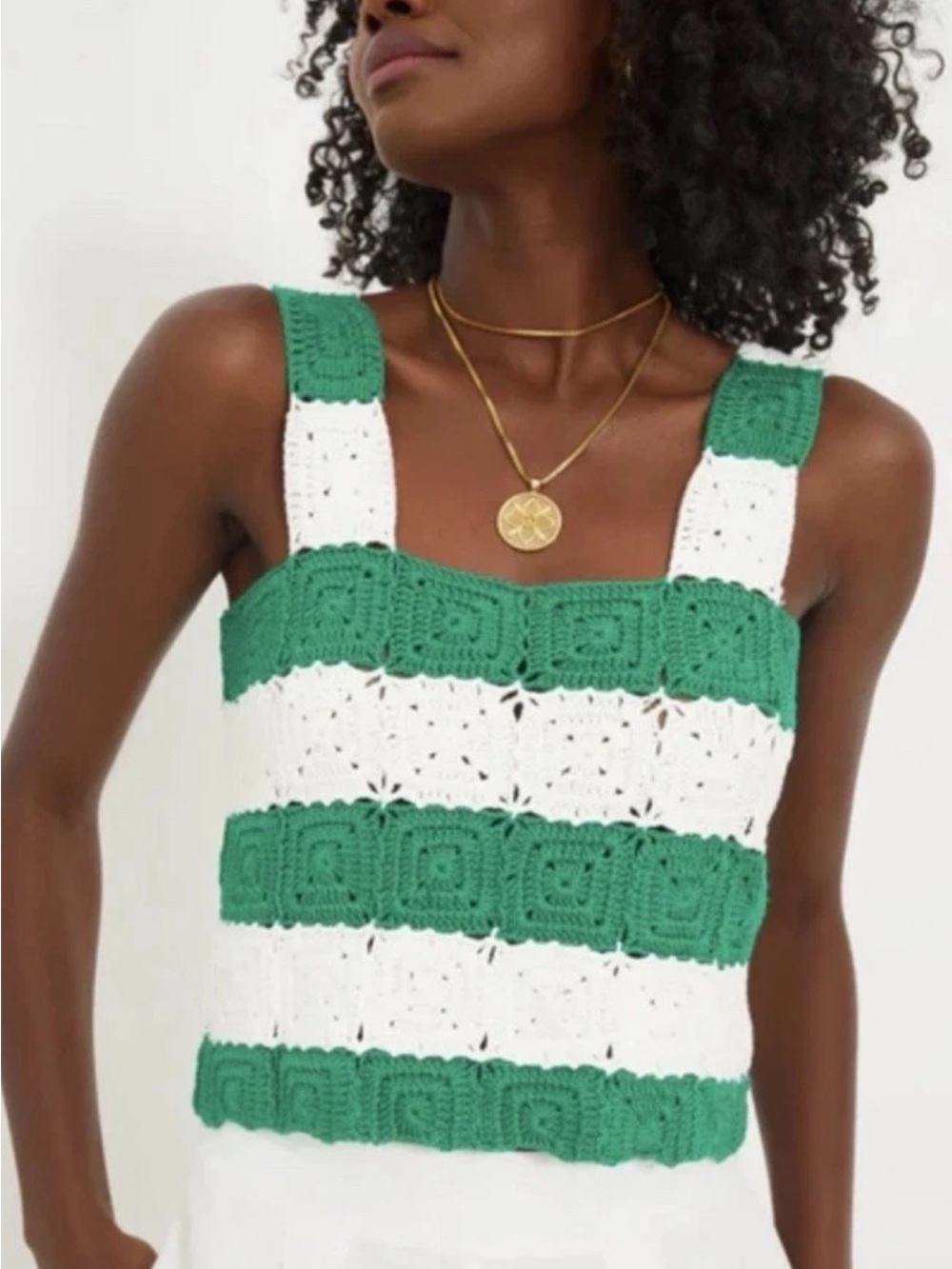 Tuckernuck Hyacinth House Top Size Large Green & White Crochet Tank Sleeveless